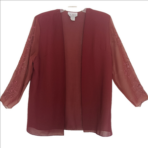 Clara Coverup Wrap‎ Size L Wine/Burgendy Blazer Shawl Formal Beaded Sheer